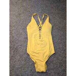 Michael Kors 745 Gold Yell Cruise 2020 One Piece Swimsuit Lace Up Back Size 8